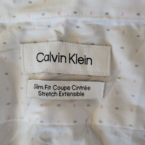 Calvin Klein White With Pink And Gray Dots Dress Shirt, Size Large - Picture 4 of 6